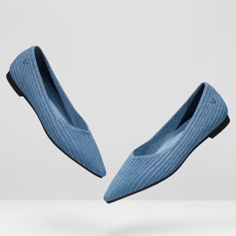 VIVAIA Macy Pointed-Toe Stripe Flats in Denim Blue